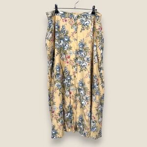 Vintage Marisa Christina II Floral Midi Skirt Linen Rayon Women Medium Yellow